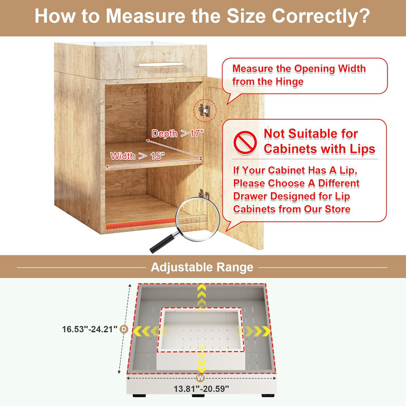 Pull out Cabinet Organizer,Width (14"-21") and Depth (17"-24") Expandable With 3 Rails