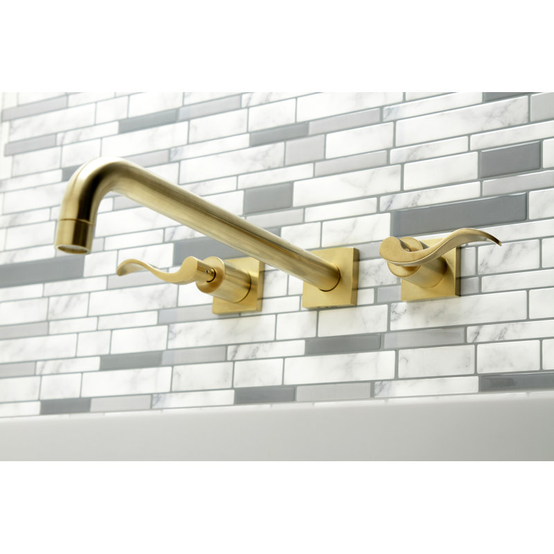 Kingston Brass Milano Two-Handle 3-Hole Wall Mount Roman Tub Faucet, Brushed Brass, NuWave