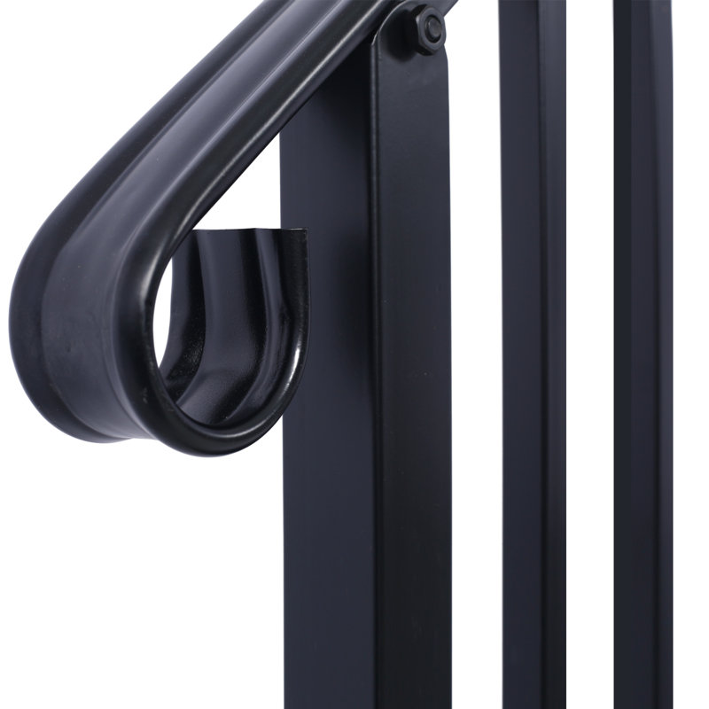 Rambarde monobloc en fer forgé à 3 ou 4 marches, barreaux noirs, 3 points de fixation flexibles, H 47 po x l 66 po x P 2 po
