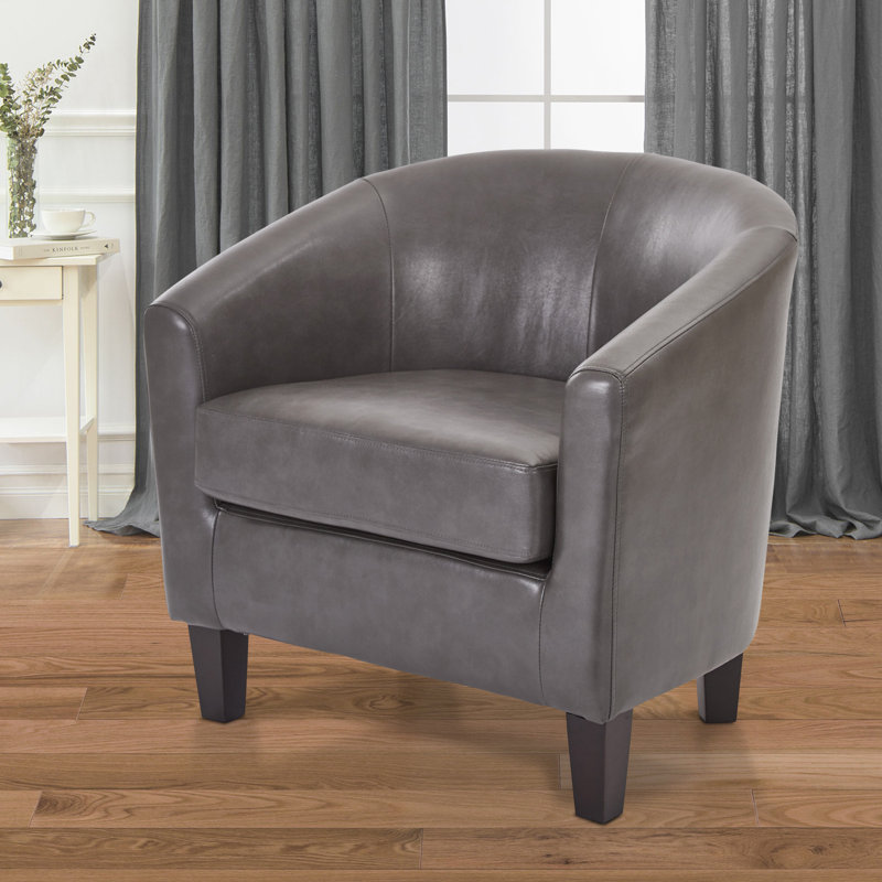 Fauteuil demi-tonneau de 29,75 po de largeur Slaven, Similicuir étain