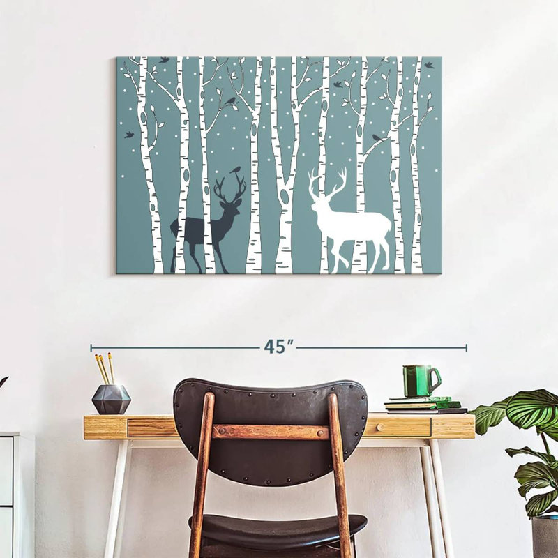 Deer In Birch Forest, 26" H x 39" W