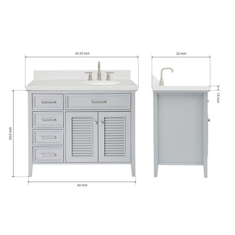 Blazier 42.25'' W Single Vanity, Gray, Oval, Right