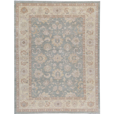 Tapis bleu et beige noué à la main de haute qualité