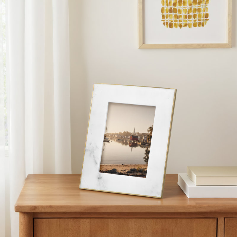 Gibbs White Marble Matte Picture Frame with Mat, 5" x 7"