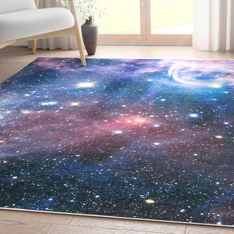  Celestial Space Nebula Modern Abstract Multi Colour Flat-Weave 5'3" x 7'3" Area Rug
