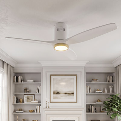 52" Solid Wood Ceiling Fan, Remote + Wall Control, Up to 5600+CFM High-Airflow Quiet Reversible DC Motor, Flush Mount for Low Profile Room