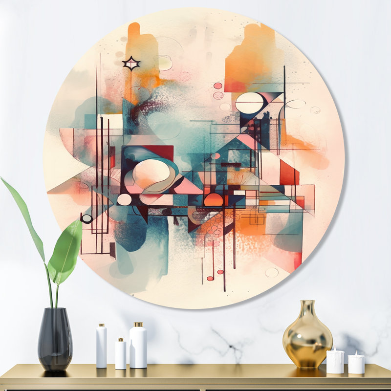 «Explorations In Serenity II», art mural rond abstrait géométrique sur métal, H 36 po x l 36 po x P 1 po