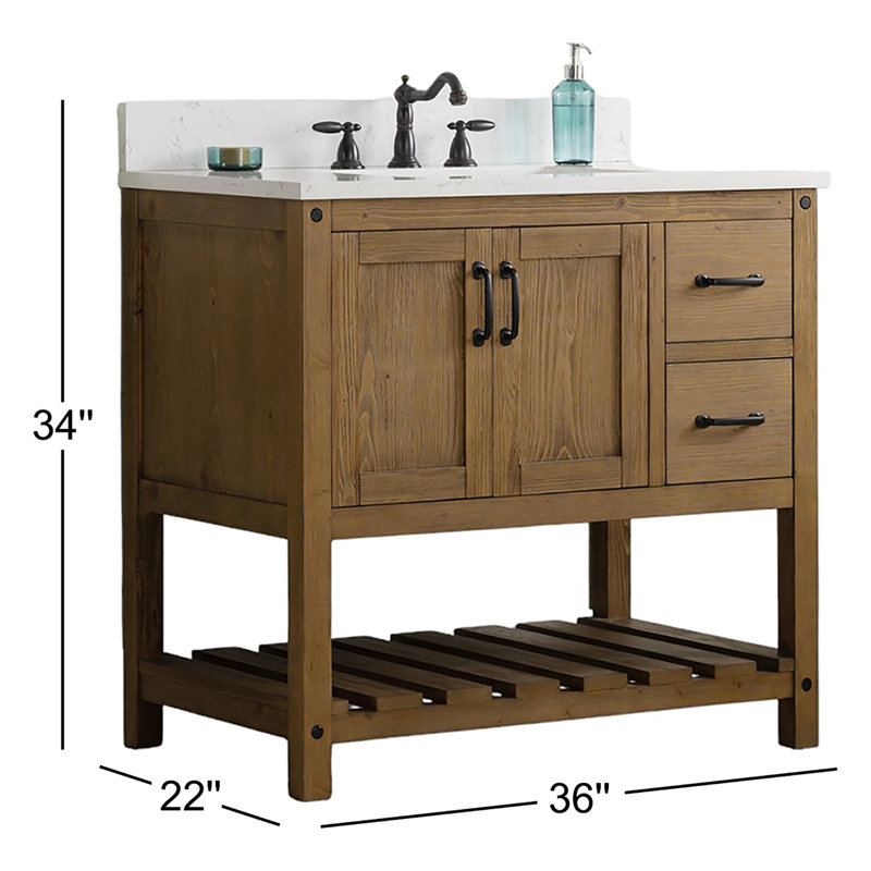Meuble-lavabo simple 36 po Radstock, Naturel antique, Blanc de Carrare