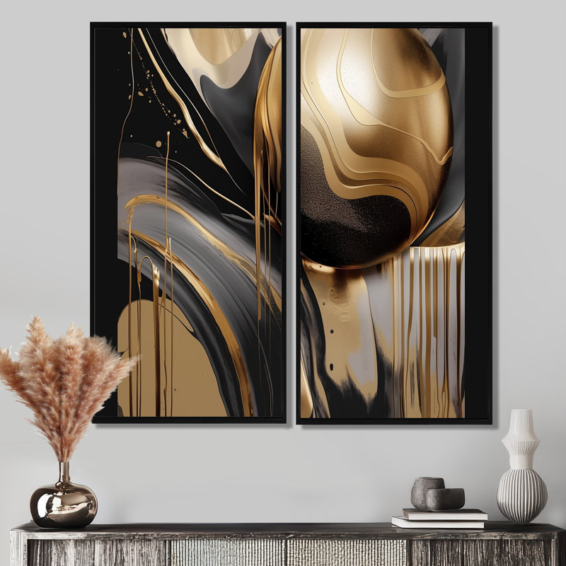 Marbre captivant doré et noir IV - Décoration murale moderne dorée, 32" H x 32" W, Framed Print without Mat, Black