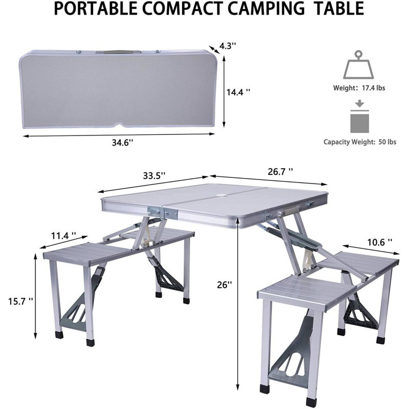 Table pliante réglable 26,7 po avec 4 chaises Sipriano