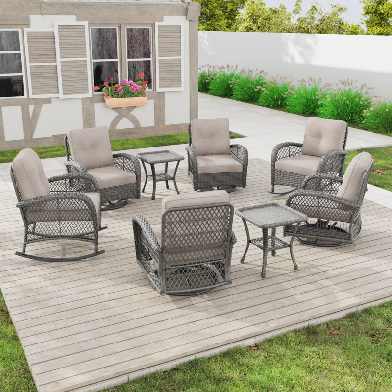 Margarethe Wicker 6 - Person Patio Conversation Set with Cushions, Beige