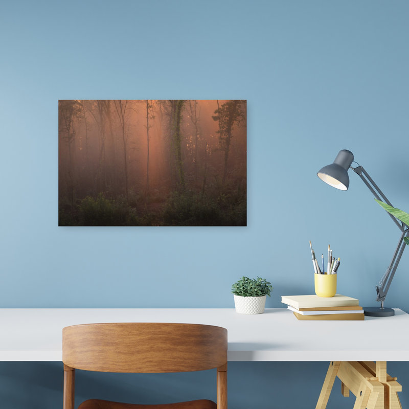 Misty Forest Dawn Dreamy Ethereal Peaceful Forest Landscape Wall Art Print 1 Piece Wrapped Canvas Wall Art