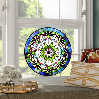  Tiffany-Glass Edwardian Man Window Panel 22" H