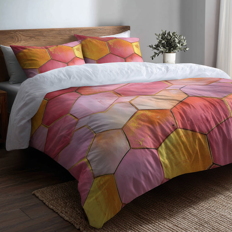 Housse de couette Hexagon Honeycomb in Sunset Tones - Ensemble de literie doré