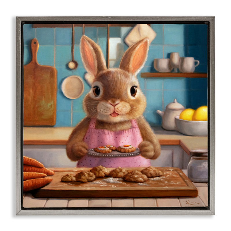 Cadre flottant de madame Bunny Bakewell, design par Lucia Heffernan, H 25 po x l 25 po, Cadre flottant gris lustré