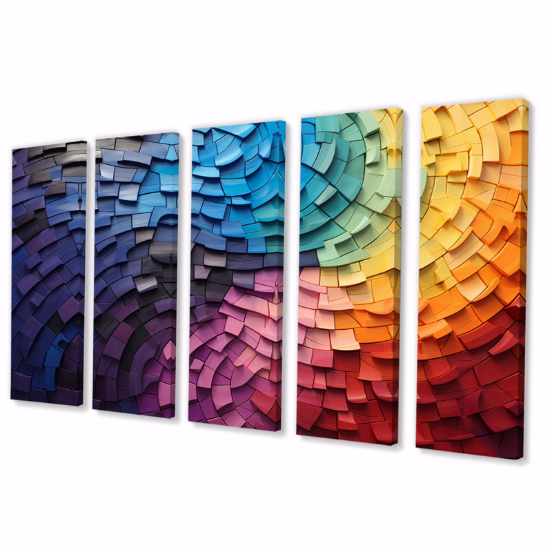 Abstrait arc-en-ciel coloré - impression sur toile moderne - 5 panneaux égaux