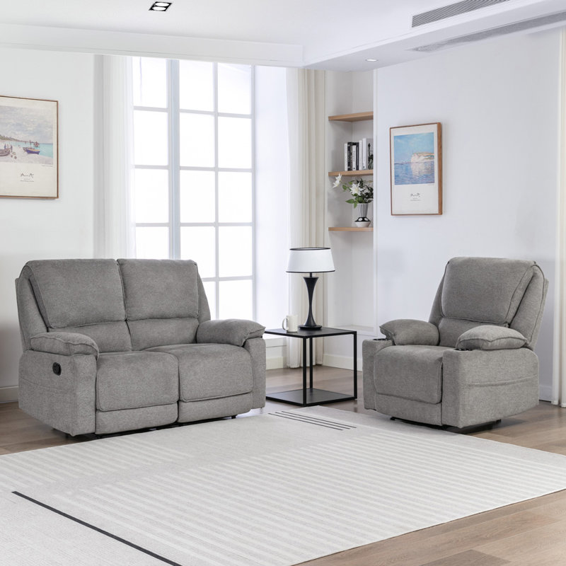 Sydney Latch Recliner 1 and 2 Seater Sofa Set, Grey