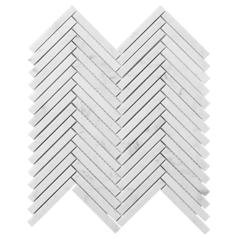 Carrara 1x6 Stacked Honed Marble Mosaic Floor and Wall Tile, 0.47" W x 3.85" L, Honed, Herringbone / Chevron