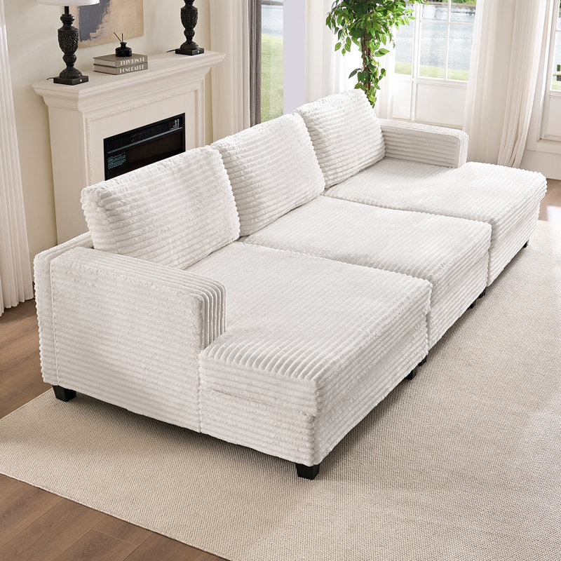 120" Modular Corduroy Sectional – Removable Cushion Covers & Lumbar Support, Beige