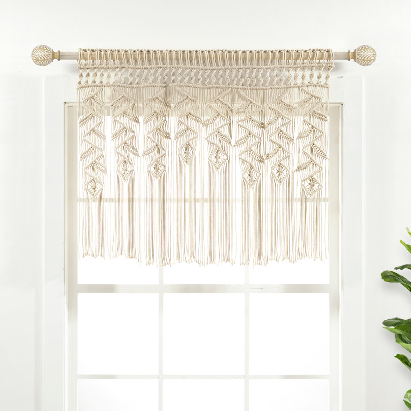 Boho Macrame Leaf Cotton Tailored Kitchen Curtain, Neutral