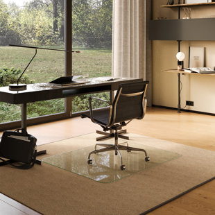 Round Tempered Glass Chair Mat for Hardwood Floor or Carpet - ShockShield Bumper System - Clear with Tapered Edge