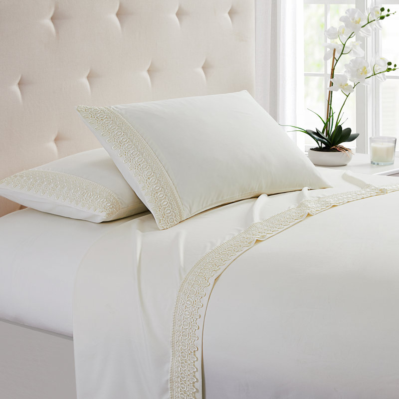 Ensemble de draps en microfibre de qualité supérieure, Ivoire, Ensemble de draps pour très grand lit + un drap-h