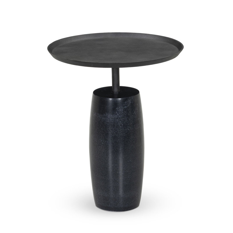 Cronos End Table, Hammered Gray, Polished Black Marble