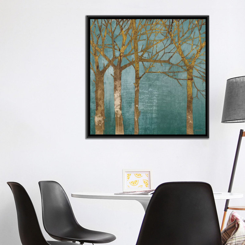 « golden day turquoise », impression sur toile, H 18 po x l 18 po x P 1,5 po, Toile avec cadre noir, Pas de tapis