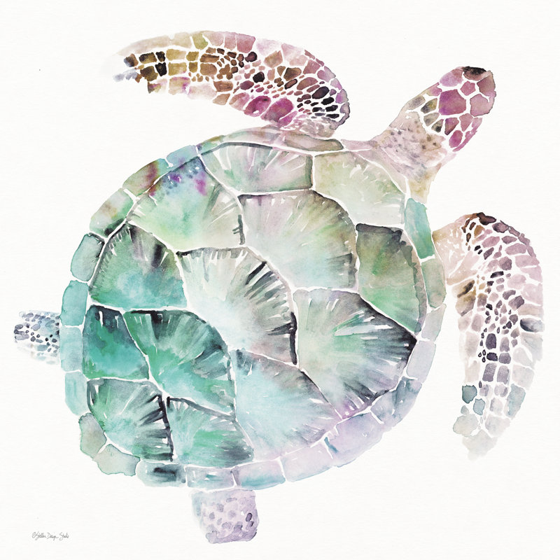 Tortue de mer sur toile, H 12 po x l 12 po