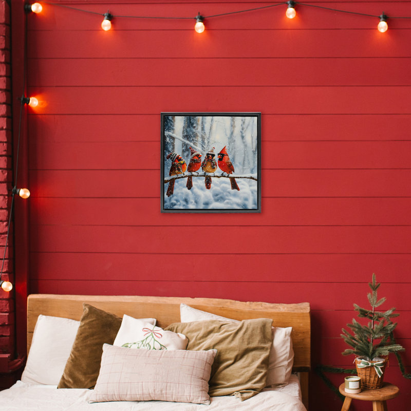 Cadre flottant Winter Cardinals, par Jim Baldwin, Cadre flottant noir de jais, H 18 po x l 18 po