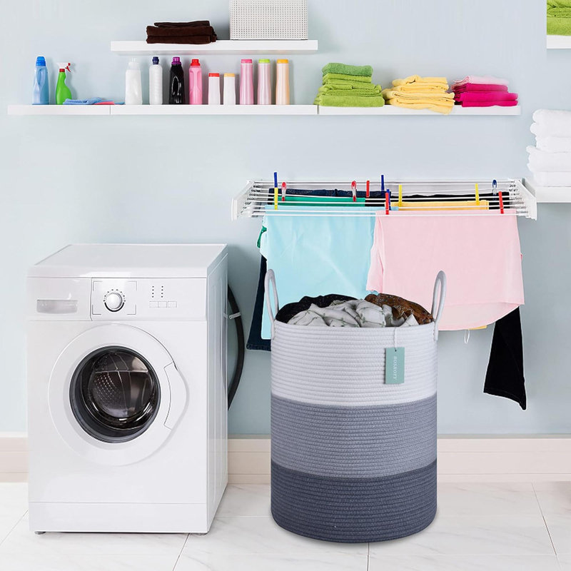 Large Blanket Basket, Tall Laundry Hamper 65L, Nursery Basket With Handles For Storage Toys Clothes Towels, Cotton Rope Woven Organiser, 40 X 50 CM