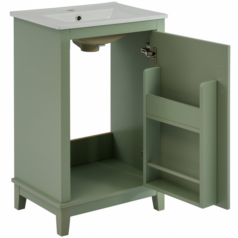 Meuble-lavabo de 20 po, lavabo en céramique, peu encombrant, meuble-lavabo moderne avec grand rangement, 20 po x 14,5 po x 33,3 po, pratique