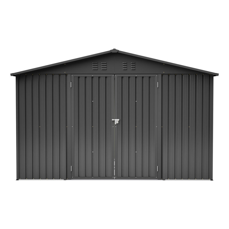 10 x 8 pi Remise de rangement entièrement en métal noir avec ensemble de base en métal