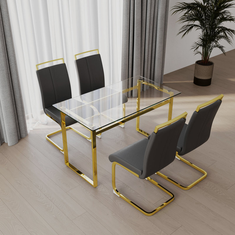 Ensemble de table de salle à manger pour 4 personnes, Noir, Doré