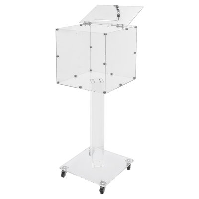 Clear Acrylic Ballot Box with Wheels, Lockable Suggestion Box with Lock and Key, 13.8" Cube