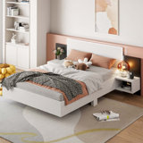 Wooden  Floating Platform Bed With LED Lights & (OS3)Bedside Nightstand