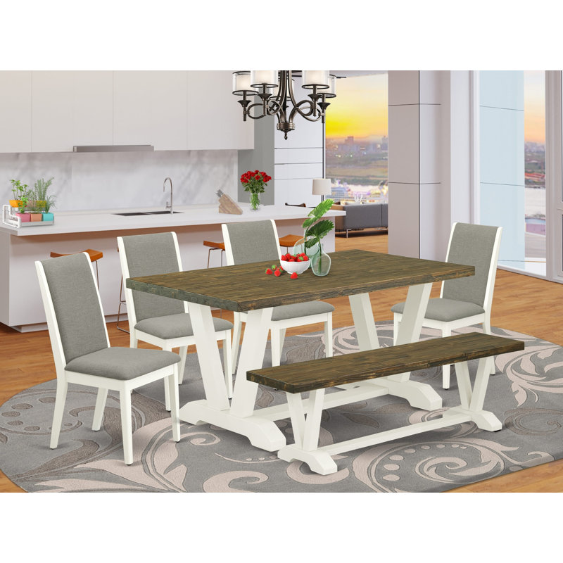 6 - Person Solid Wood Top Trestle Dining Set, Shitake, 30" H x 72" L x 40" W, Distressed Jacobean