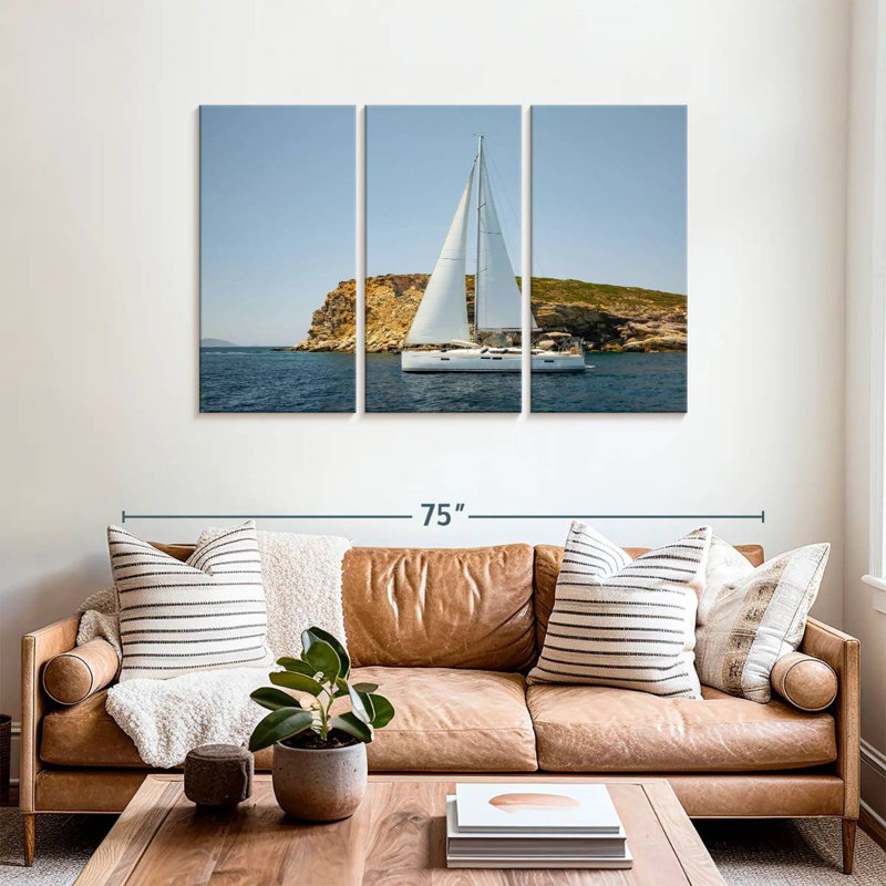 Mehar White Sailboat, 36" H x 57" W
