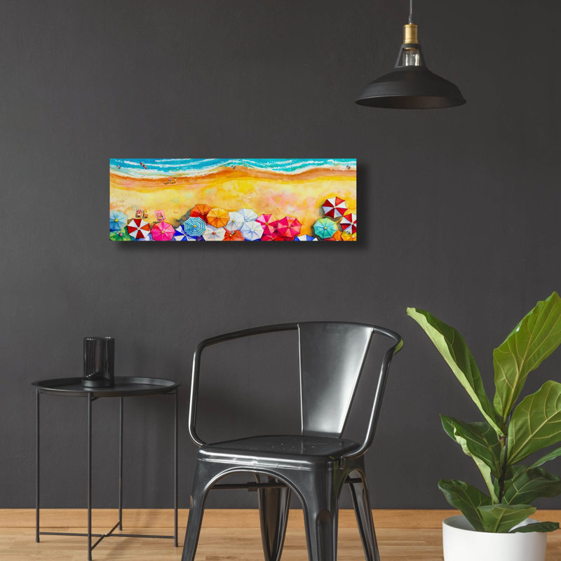 «Beach Umbrellas» par Epic Portfolio, art mural en verre acrylique, H 12 po x l 36 po