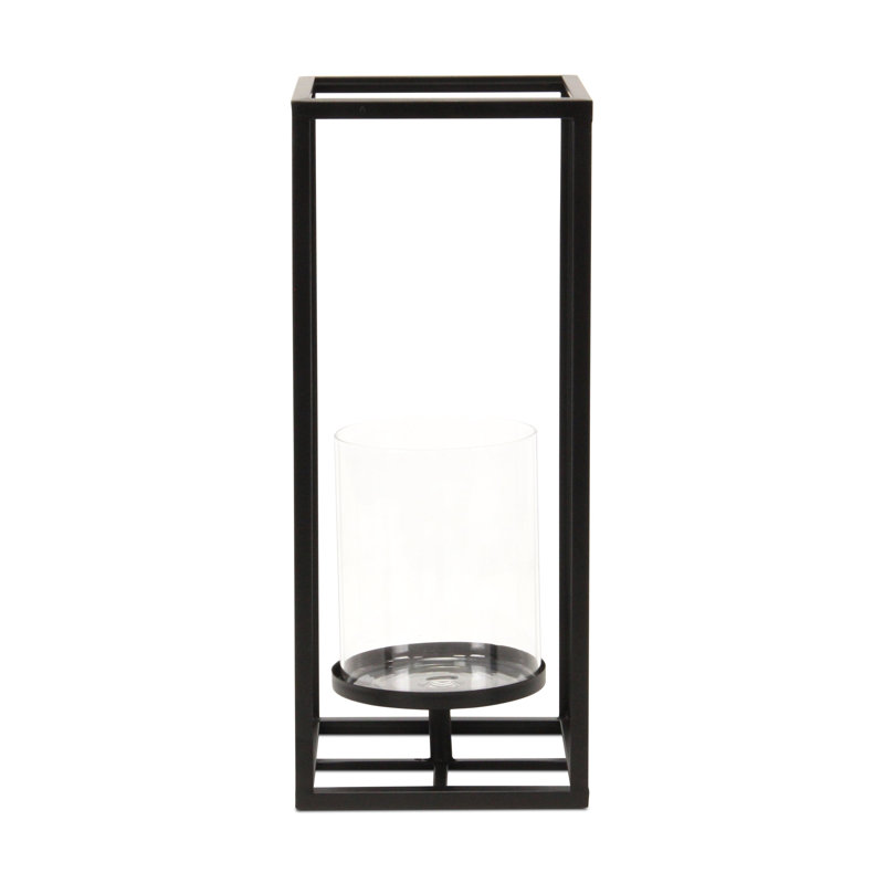 Porte-bougie de table 16 po en métal et verre noir et transparent