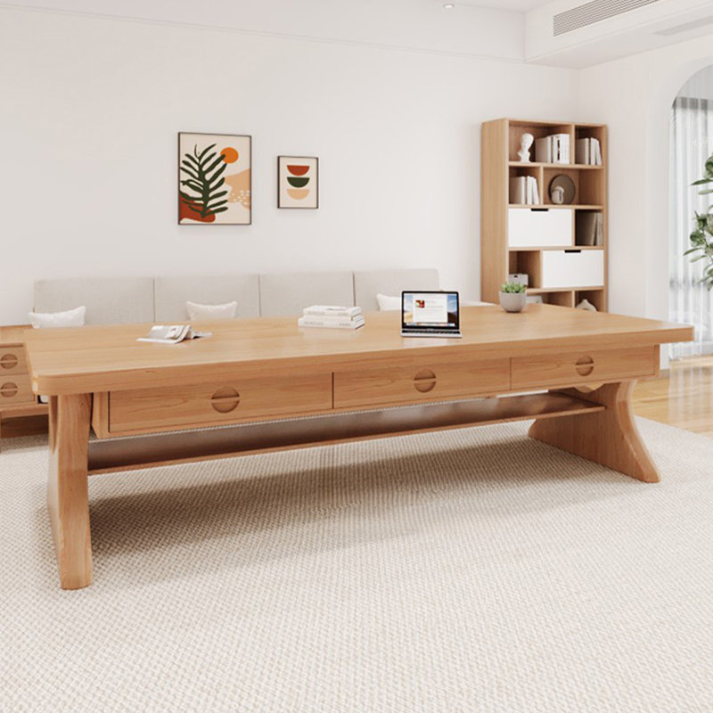 Bureau rectangulaire brun en bois massif avec 6 tiroirs, H 29,53 po x l 70,87 po x P 31,5 po