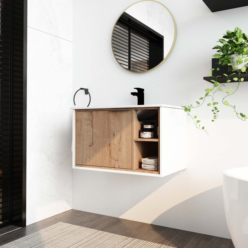 Meuble-lavabo flottant mural avec lavabo en céramique