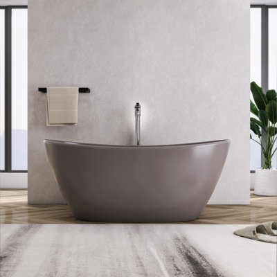 Baignoire autoportante ovale de 61 pouces à surface solide grise et brune