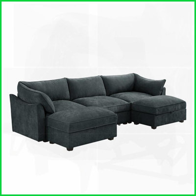 Canapé moderne en chenille 3 places en U avec repose-pieds et amp; Tiroirs de rangement pour le salon