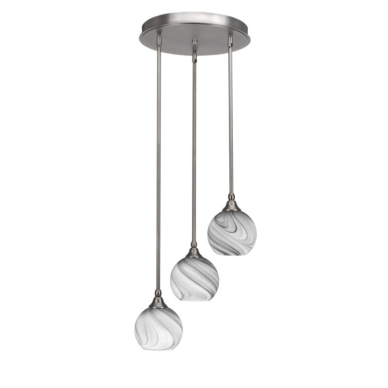 Luminaire suspendu suspendu en grappe 3 lumières Angelena, Nickel brossé