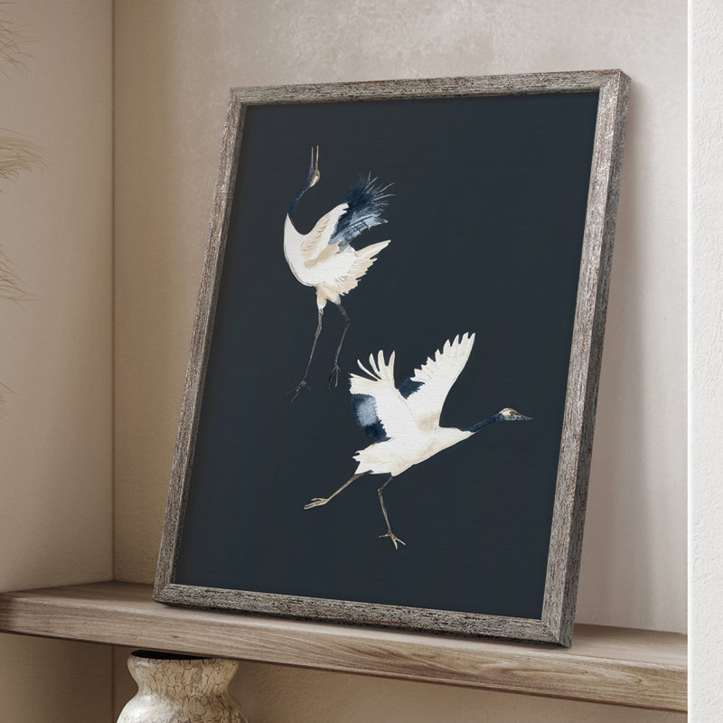 Cranes on Indigo II Framed Print - Solid Wood, 11" H x 9" W