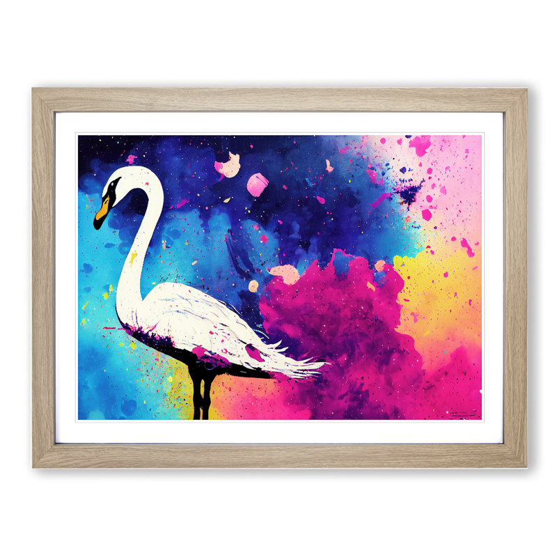 Swan Splash Vol.1 Abstract 1 Piece Single Picture Frame Wall Art, 25cm H x 34cm W x 2cm D, Oak Framed