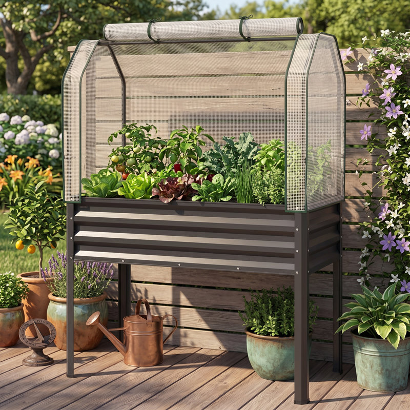 2-Pack Galvanized Rust-Proof Raised Garden Bed, Sturdy Elevated Legs & Detachable Transparent Greenhouse Cover, Pre-Drilled Drainage Holes Weather-Resistant Design