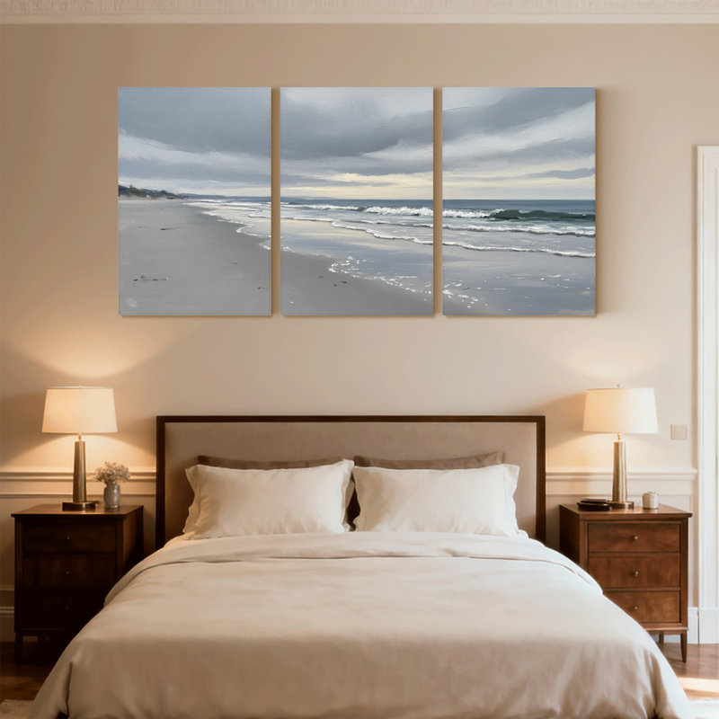 Nautique et plage, océan, vagues, ciel, plage, nuages, sable, eau, horizon, ensemble de 3 impressions sur toile