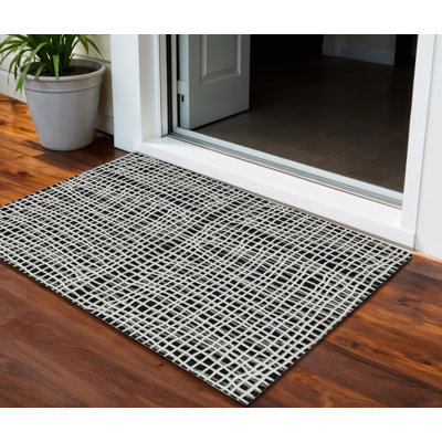 Tapis intérieur lavable rayé gris et argent 3 pi x 5 pi